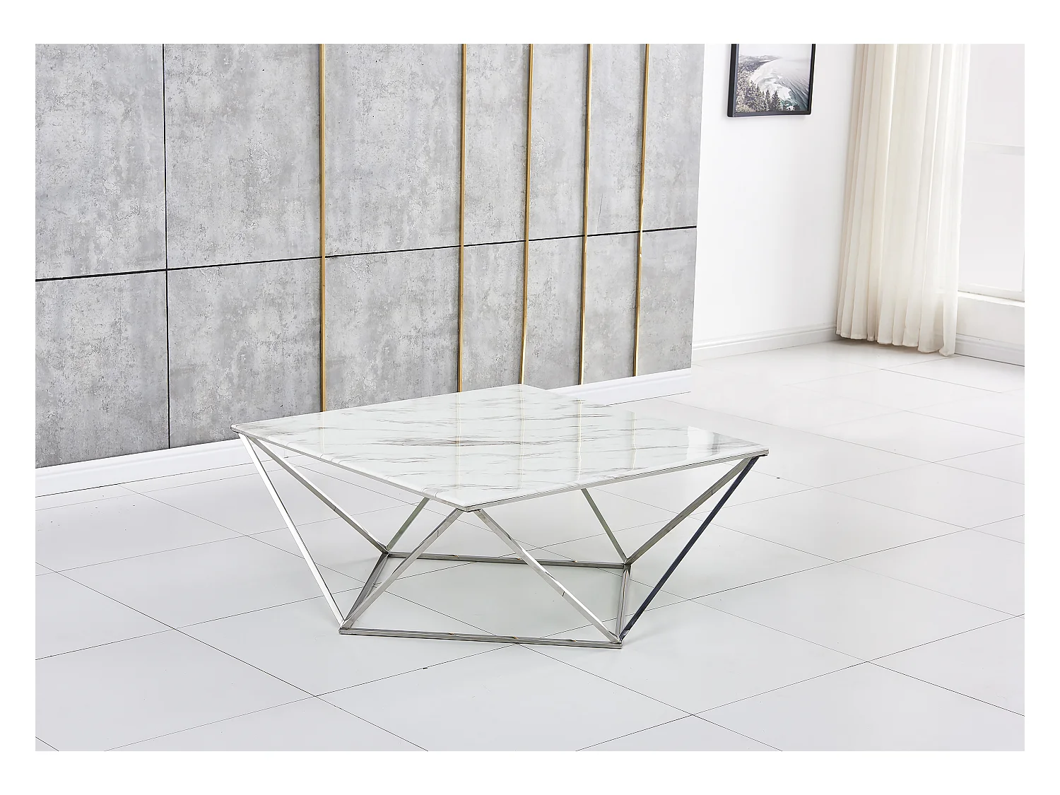 Table Basse ALINA Chrome plateau en verre trempé 80x80x45 cm