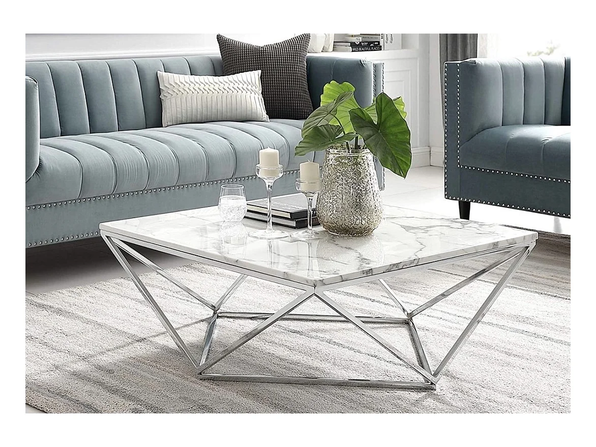 Table Basse ALINA Chrome plateau en verre trempé 80x80x45 cm