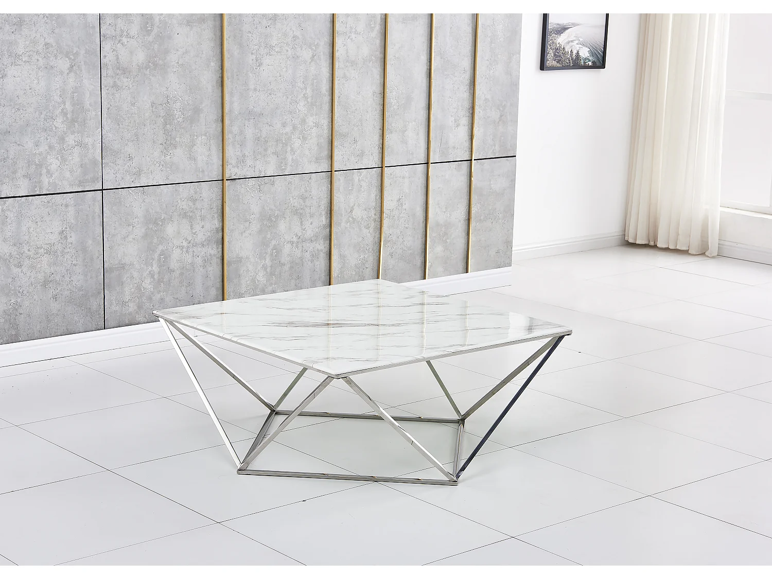 Table Basse ALINA Chrome plateau en verre trempé 80x80x45 cm