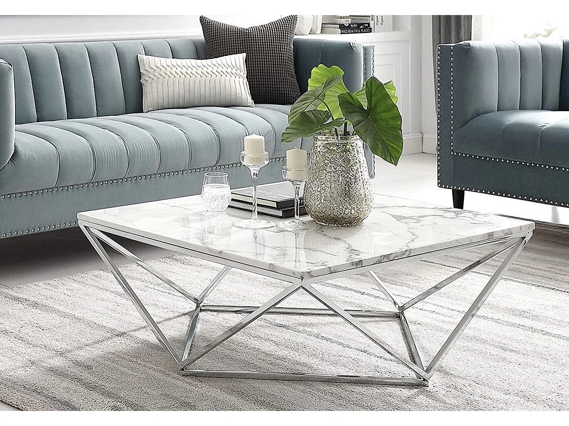 Table Basse ALINA Chrome plateau en verre trempé 80x80x45 cm