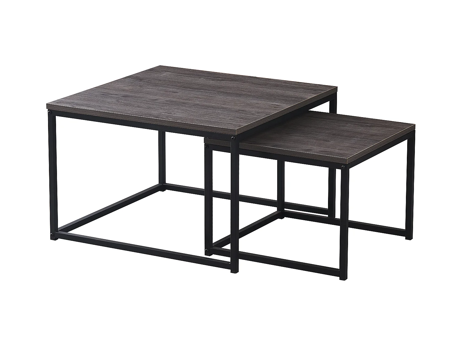 Table basse gigogne BELGRADE métal noir plateau en bois