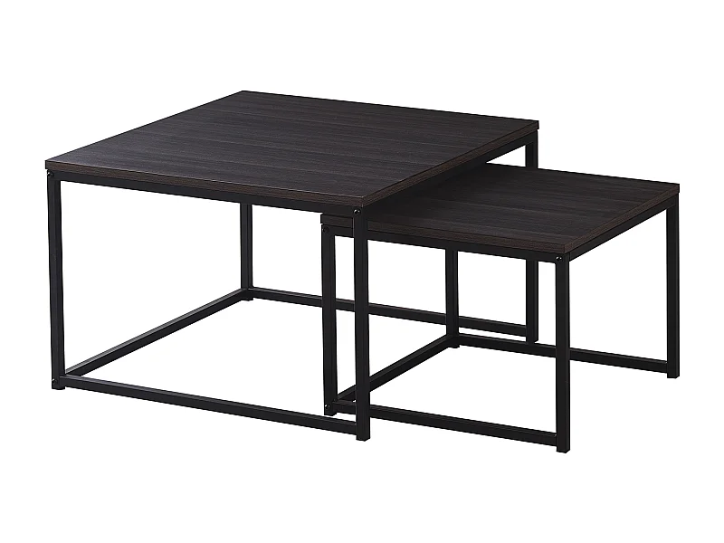 Table basse gigogne BELGRADE métal noir plateau en bois