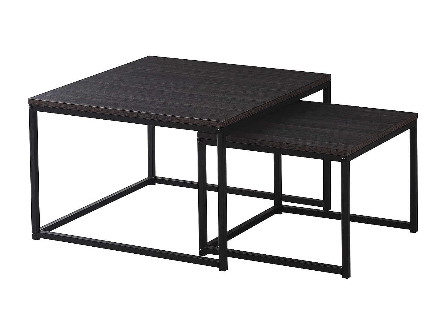 Table basse gigogne BELGRADE métal noir plateau en bois