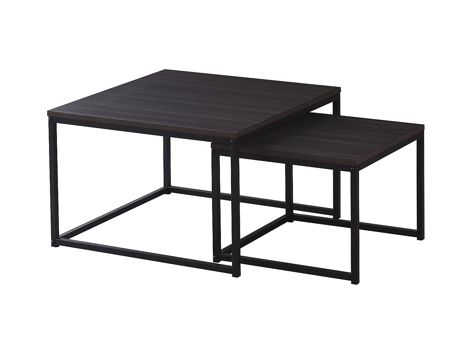 Table basse gigogne BELGRADE métal noir plateau en bois