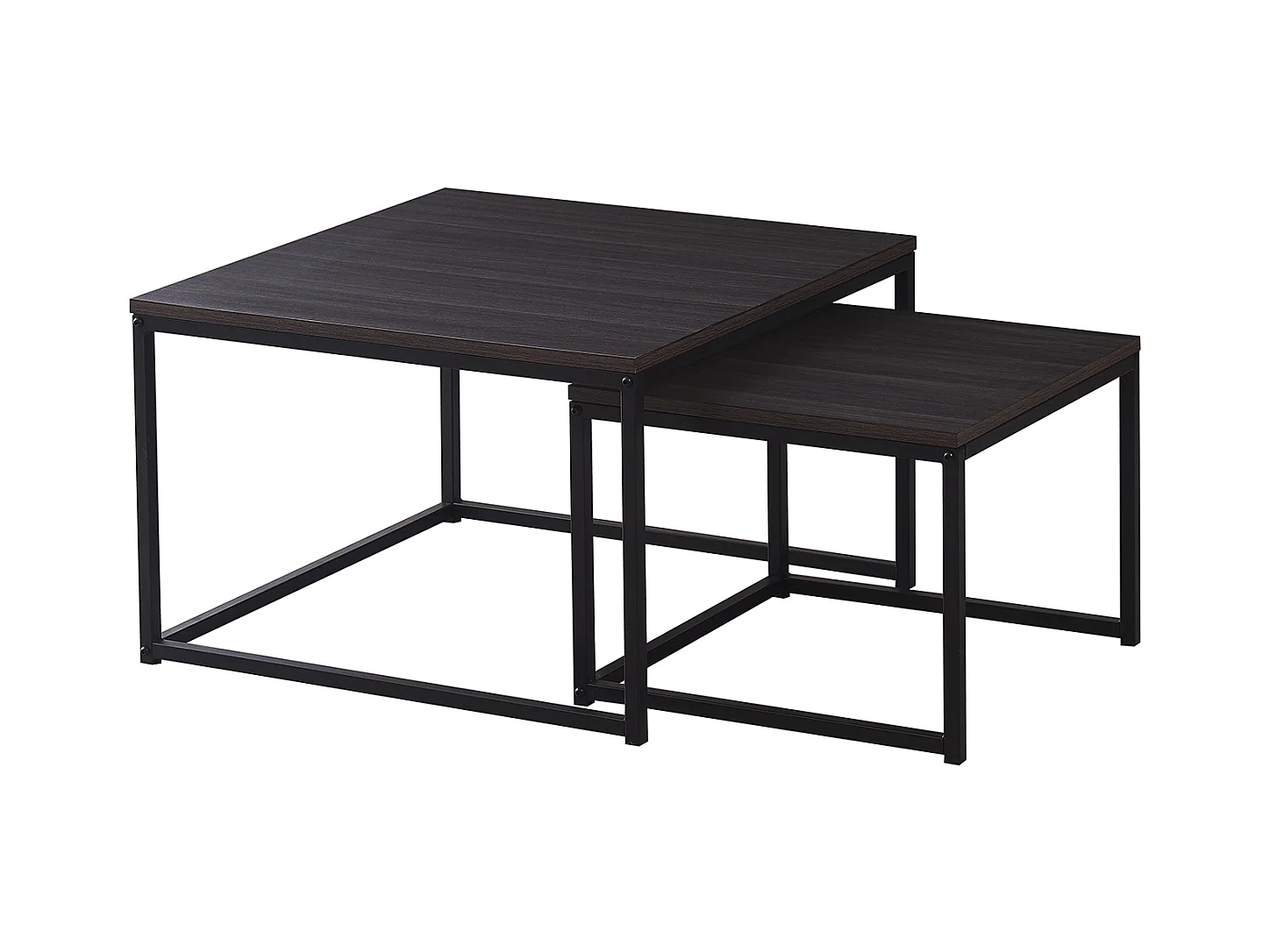Table basse gigogne BELGRADE métal noir plateau en bois