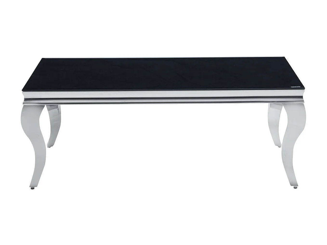 Table Basse BAROQUE Rectangle Plateau Verre Trempé Noir Pieds Chrome 120x60x45cm
