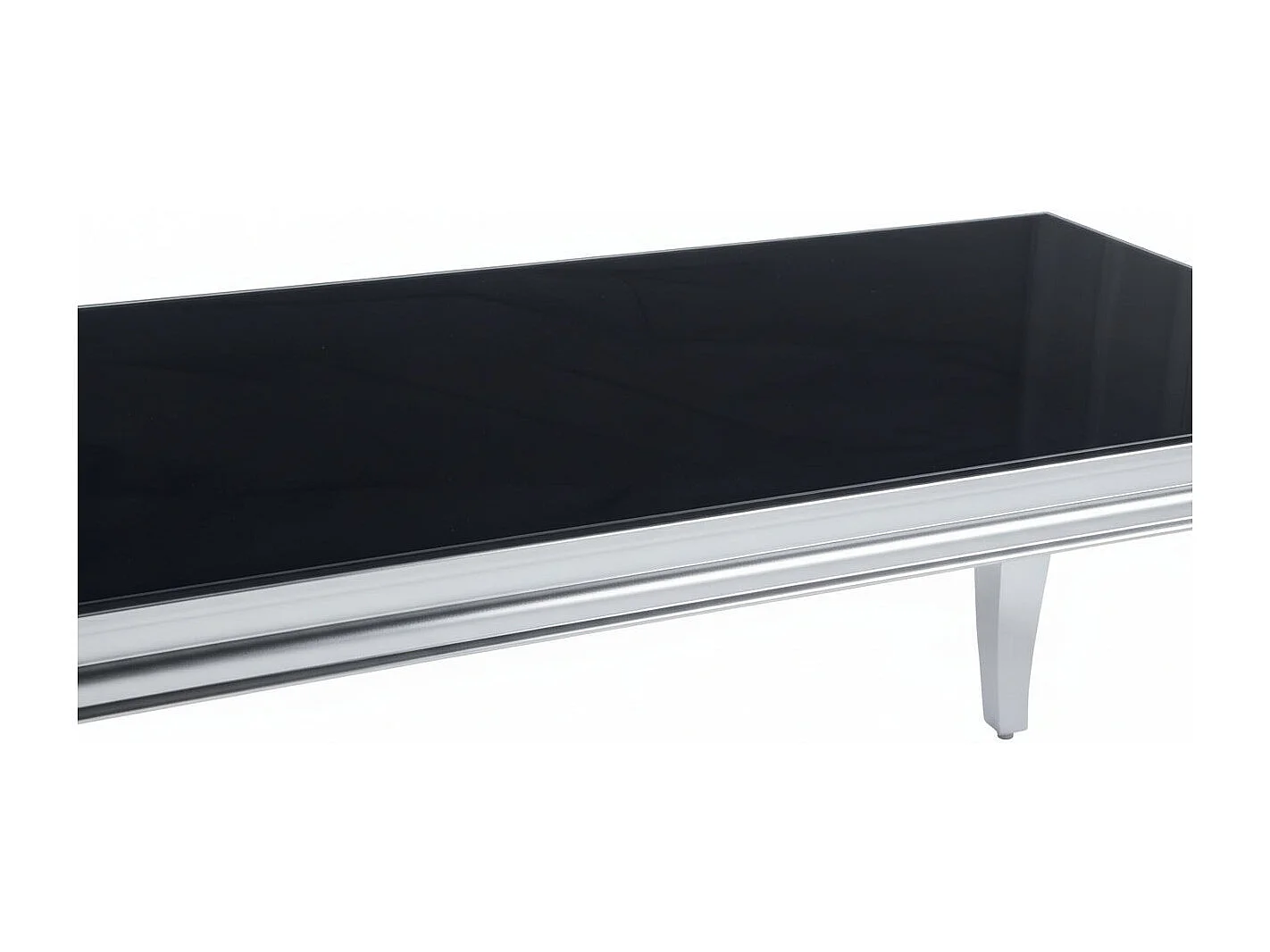 Table Basse BAROQUE Rectangle Plateau Verre Trempé Noir Pieds Chrome 120x60x45cm