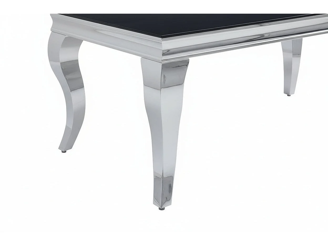 Table Basse BAROQUE Rectangle Plateau Verre Trempé Noir Pieds Chrome 120x60x45cm