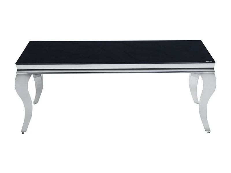 Table Basse BAROQUE Rectangle Plateau Verre Trempé Noir Pieds Chrome 120x60x45cm