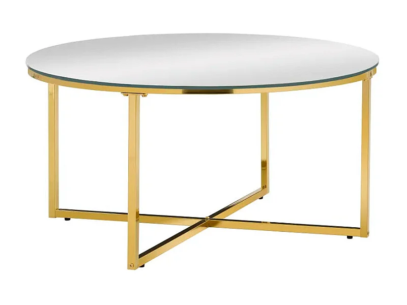 Table basse ronde LORIE Gold plateau en verre D90 cm