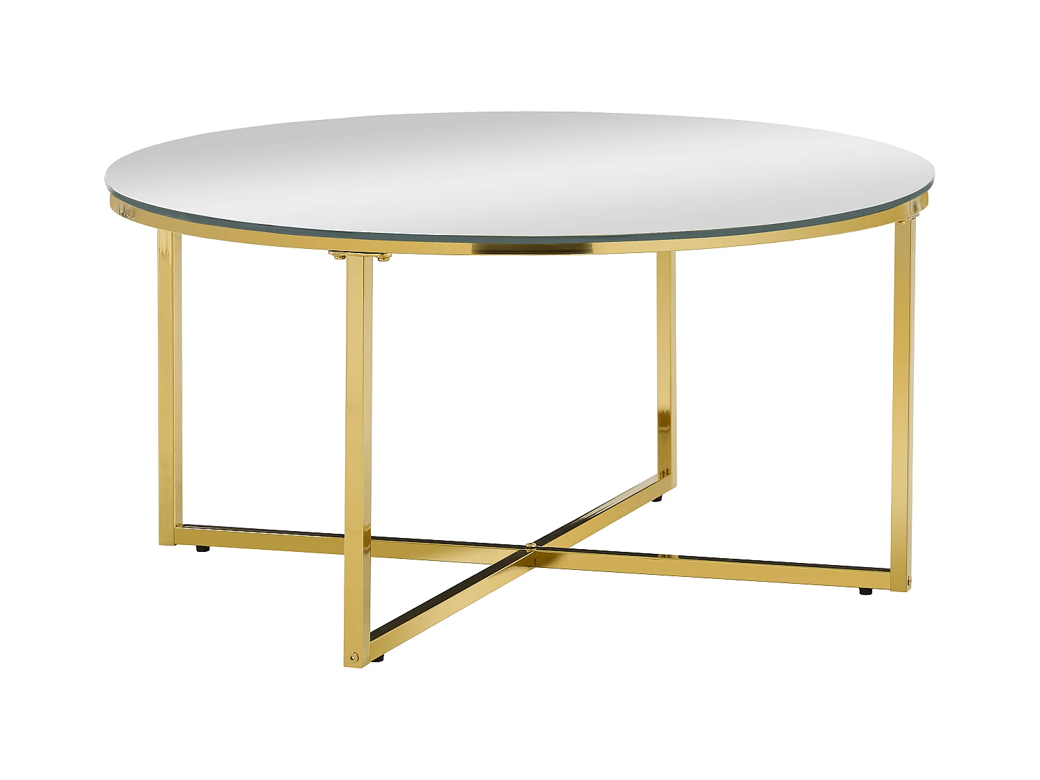 Table basse ronde LORIE Gold plateau en verre D90 cm