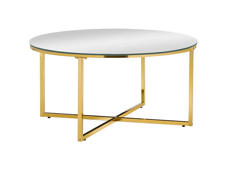 Table basse ronde LORIE Gold plateau en verre D90 cm