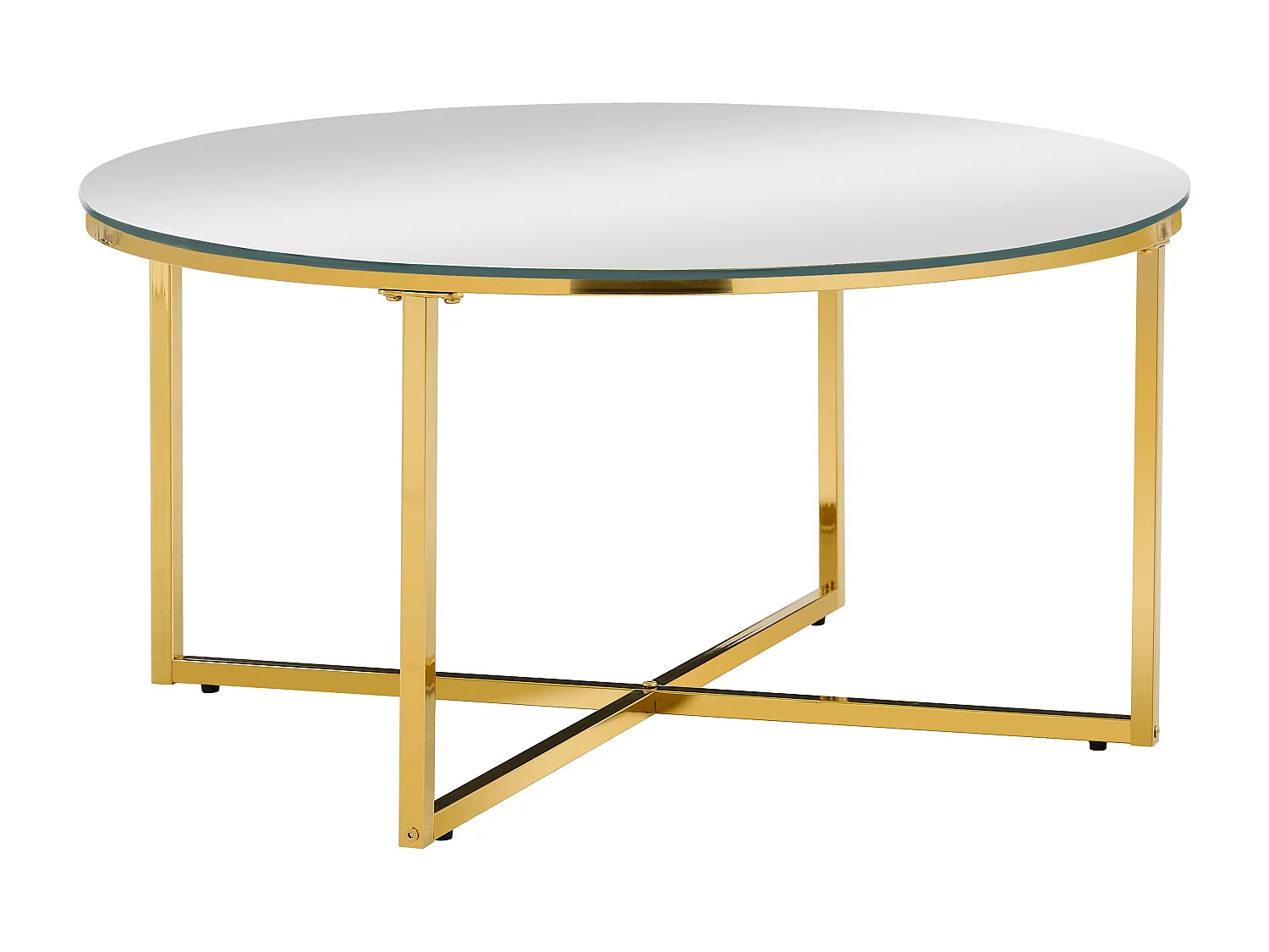 Table Basse LORIE Ronde Plateau Verre Trempé Miroir Structure Métal Gold D90x45cm