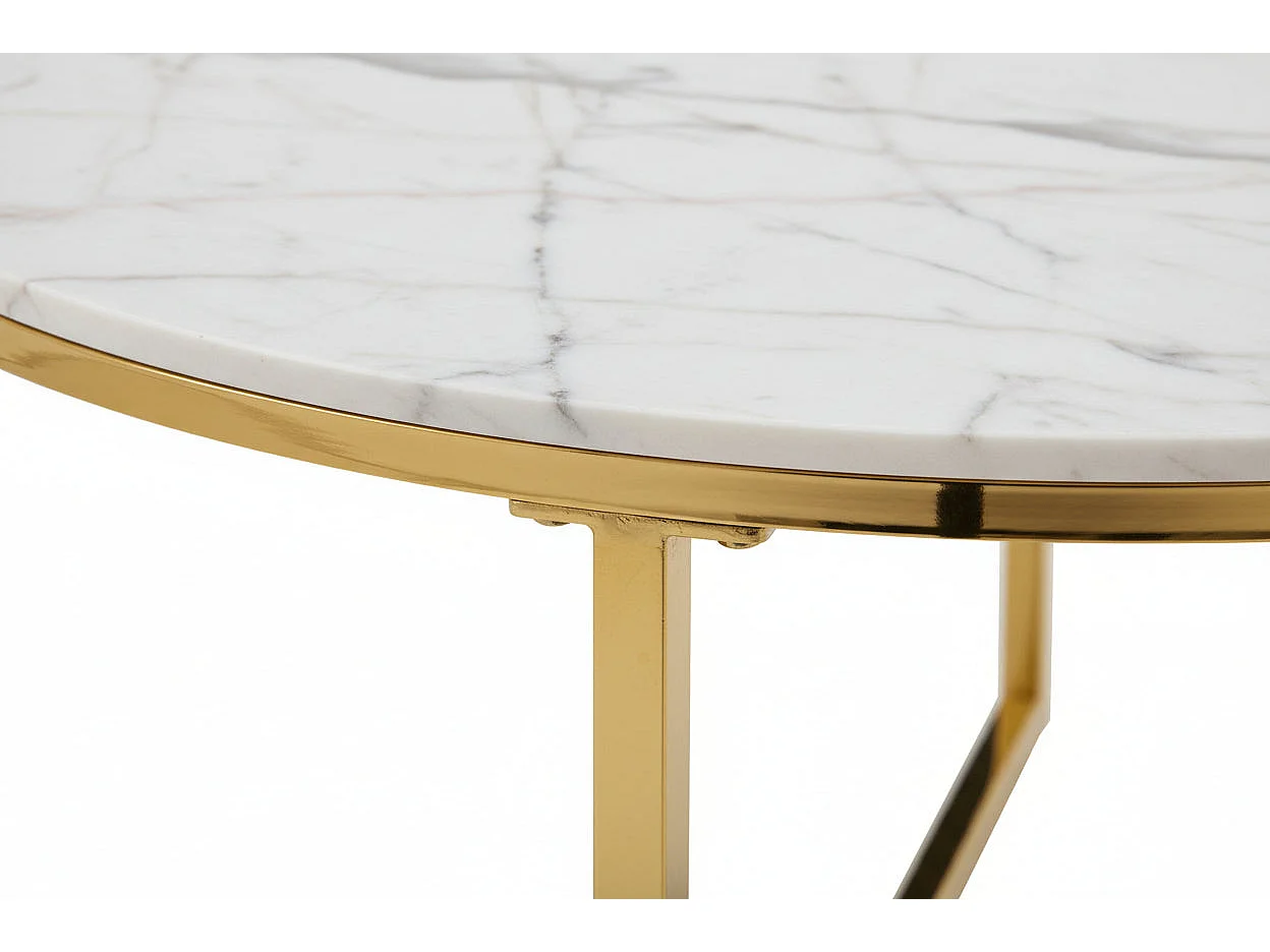 Table Basse LORIE Ronde Plateau Verre Trempé Miroir Structure Métal Gold D90x45cm