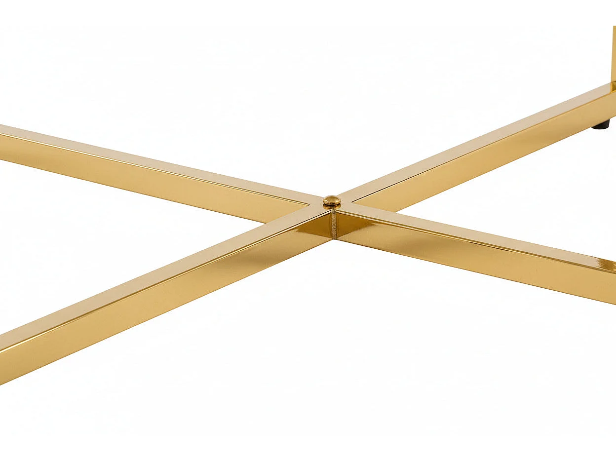 Table Basse LORIE Ronde Plateau Verre Trempé Miroir Structure Métal Gold D90x45cm