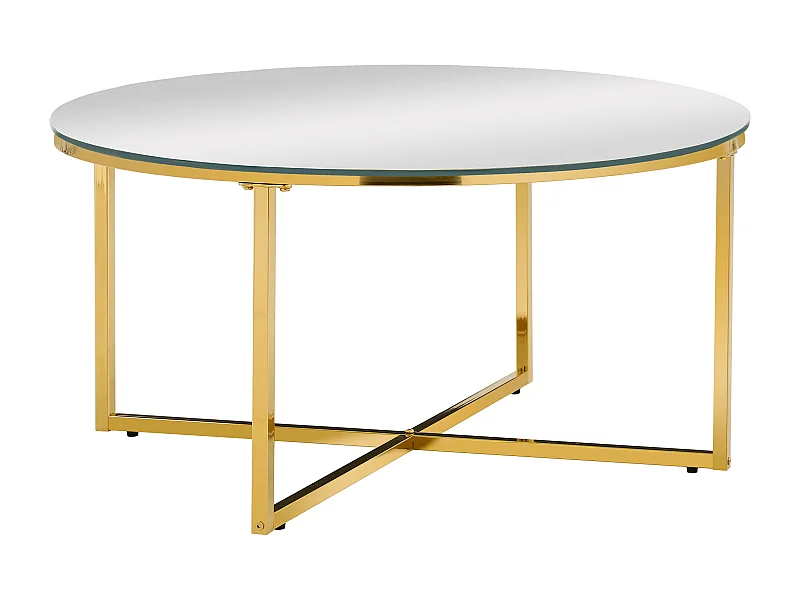 Table Basse LORIE Ronde Plateau Verre Trempé Miroir Structure Métal Gold D90x45cm