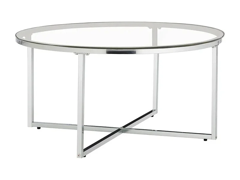 Table basse ronde LORIE chrome plateau en verre D90 cm