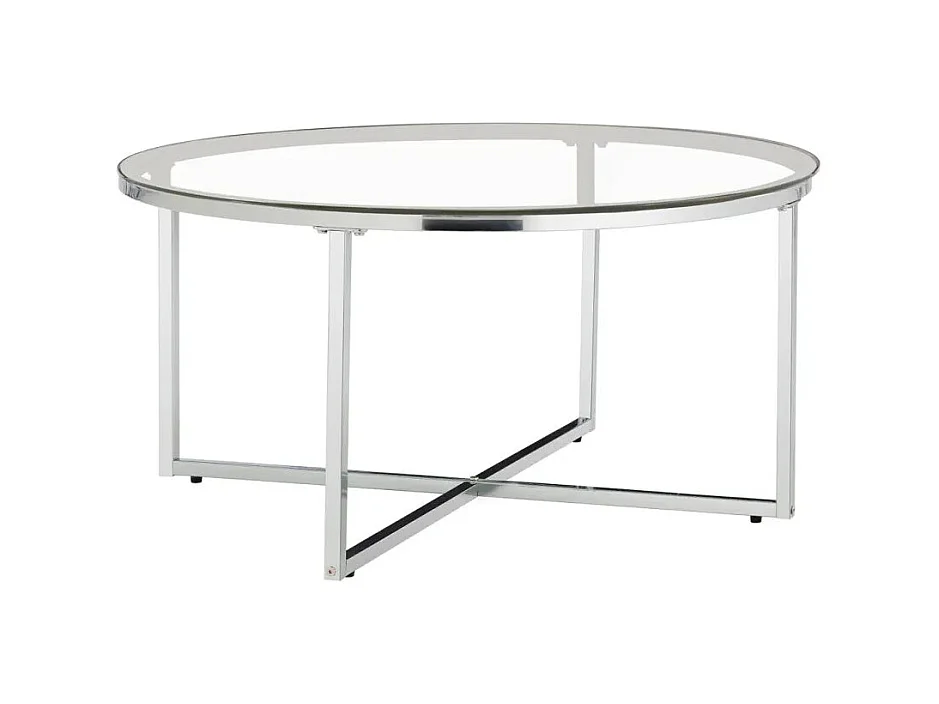 Table basse ronde LORIE chrome plateau en verre D90 cm