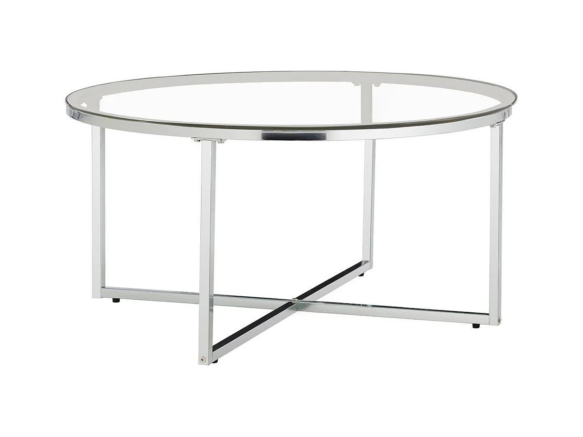 Table basse ronde LORIE chrome plateau en verre D90 cm