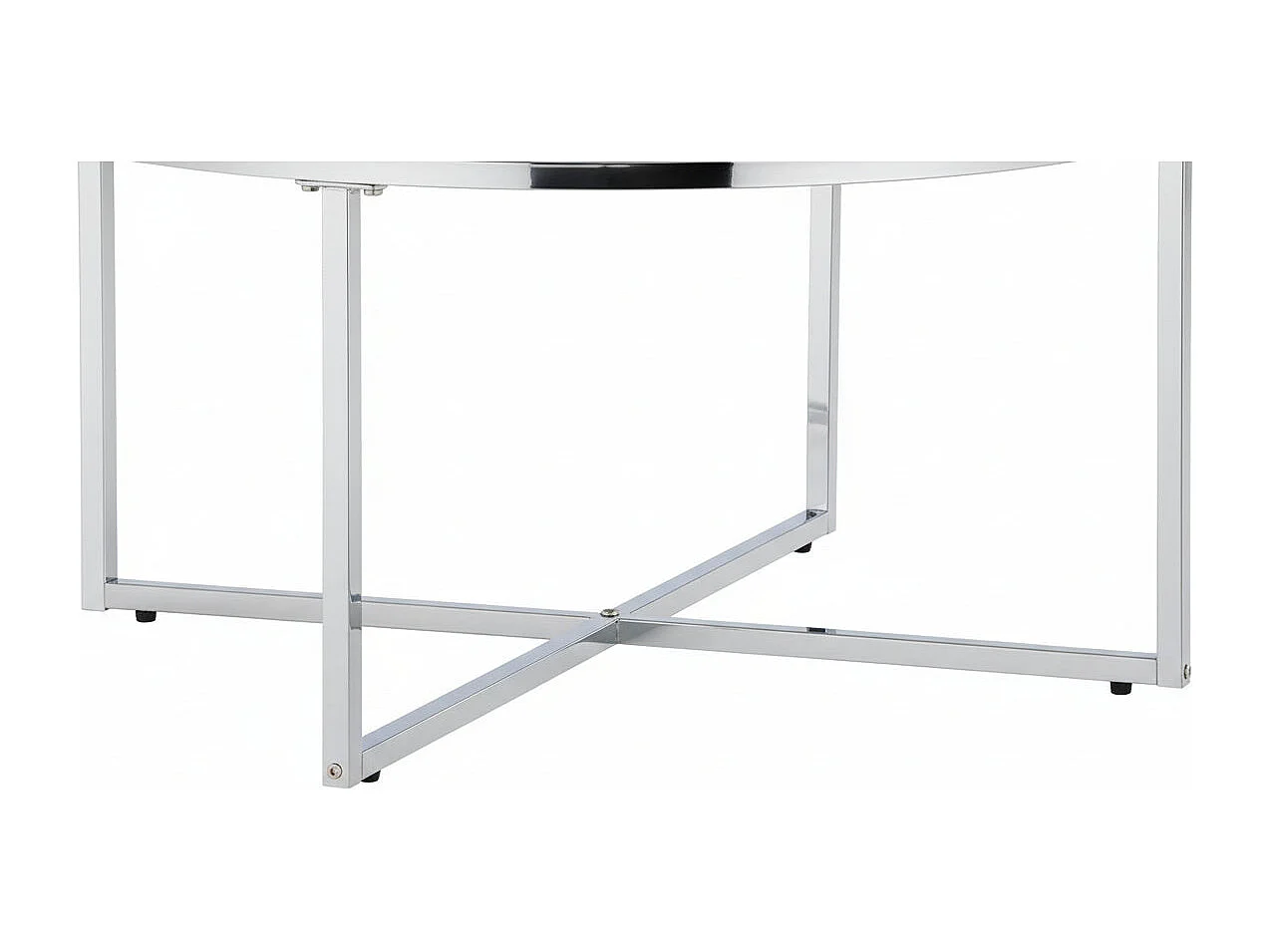Table Basse LORIE Ronde Plateau Verre Trempé Transparent Structure Métal Chrome D90x45cm