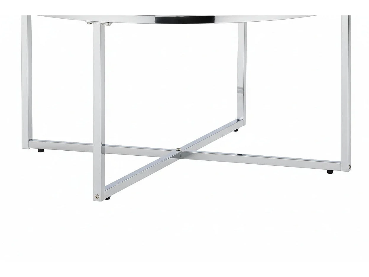 Table Basse LORIE Ronde Plateau Verre Trempé Transparent Structure Métal Chrome D90x45cm