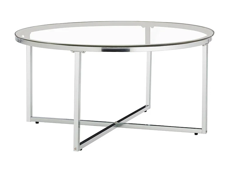 Table basse ronde LORIE chrome plateau en verre D90 cm - Transparent