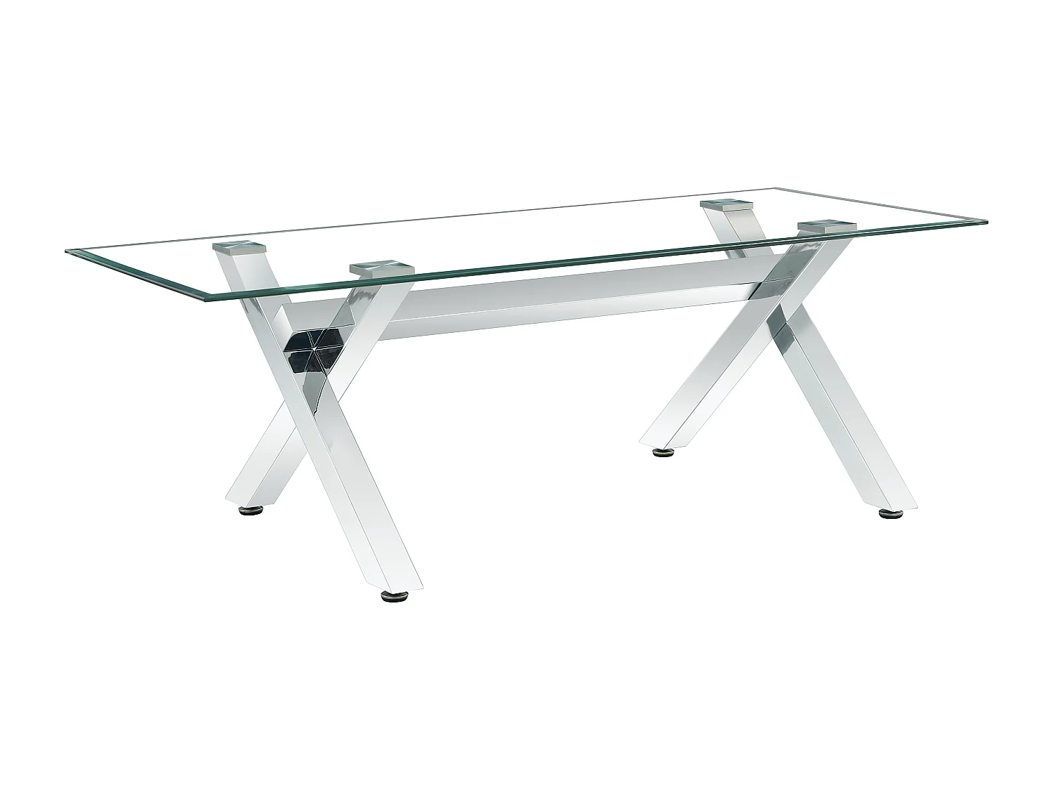 Table Basse IXE Métal Chrome Plateau Verre Trempé Transparent 120x60x45cm