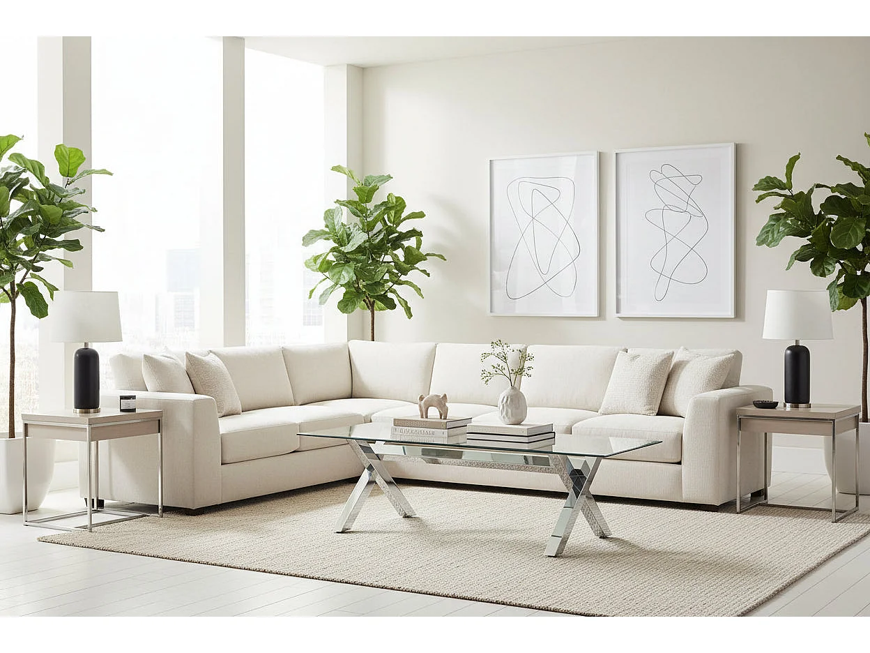 Table Basse IXE Métal Chrome Plateau Verre Trempé Transparent 120x60x45cm