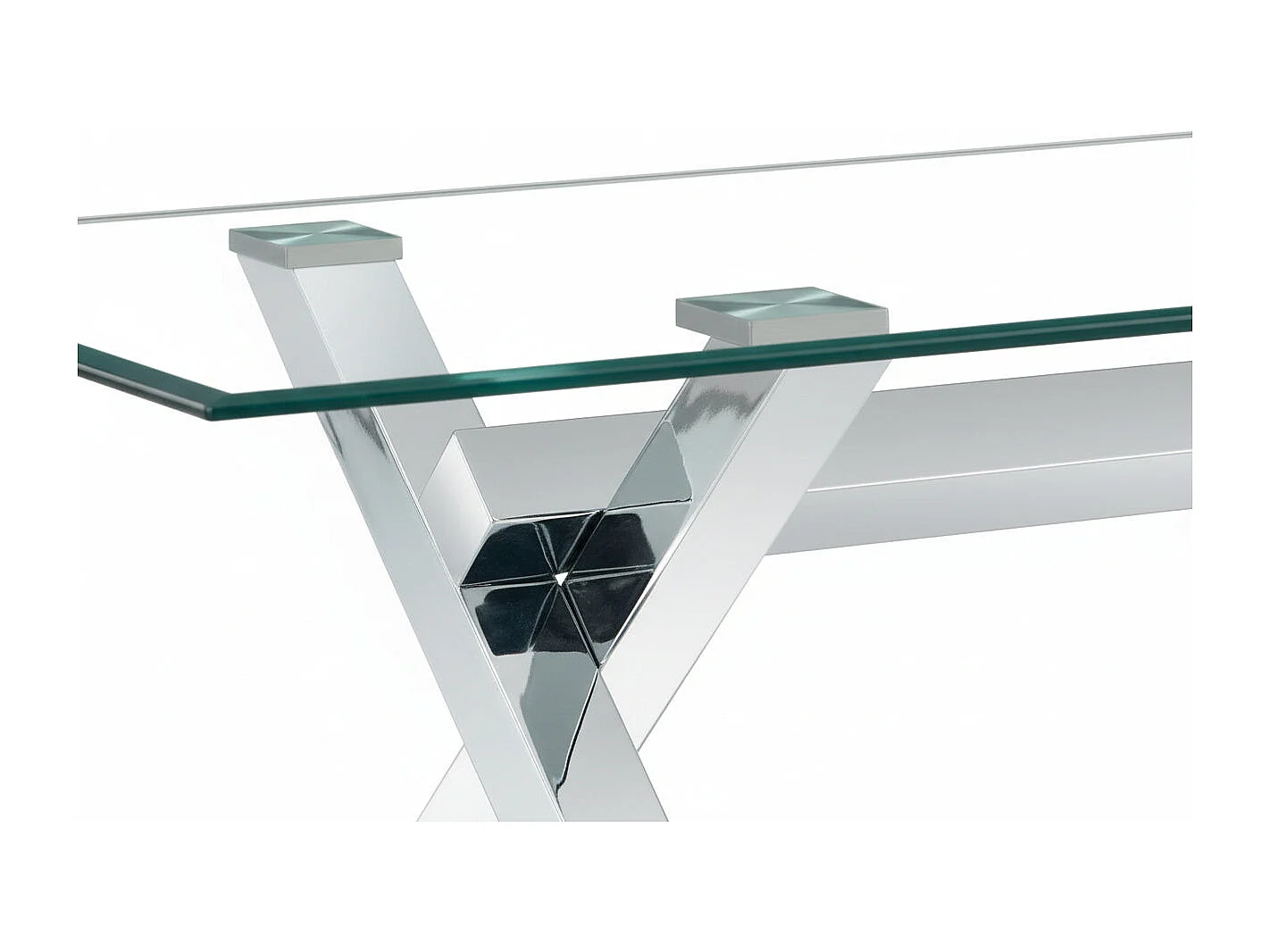 Table Basse IXE Métal Chrome Plateau Verre Trempé Transparent 120x60x45cm