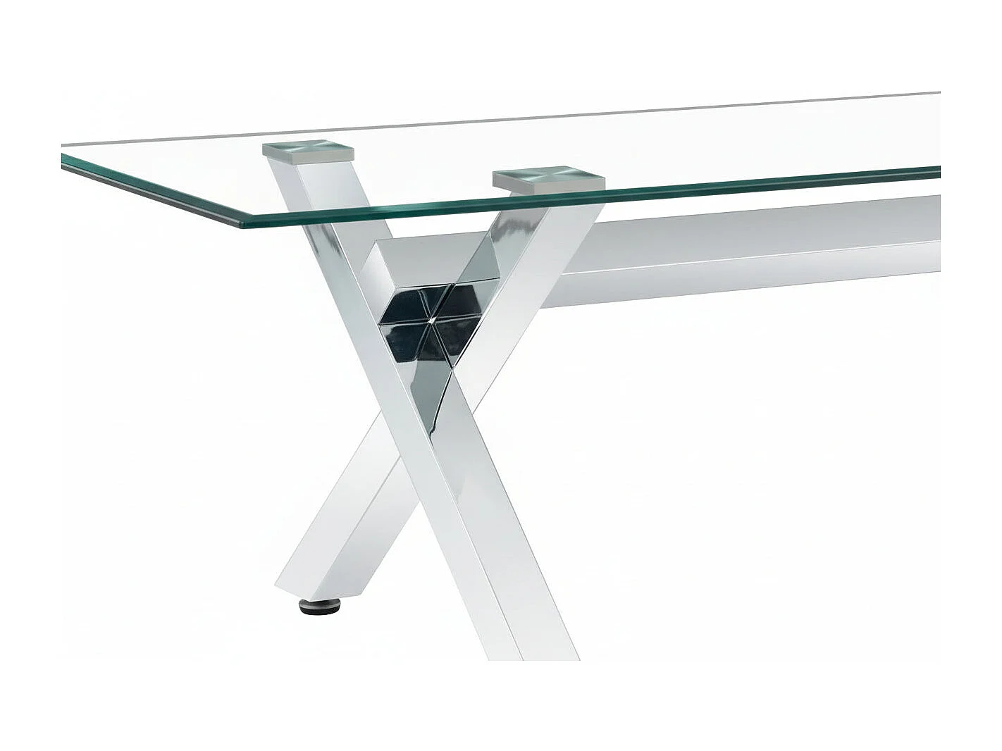 Table Basse IXE Métal Chrome Plateau Verre Trempé Transparent 120x60x45cm