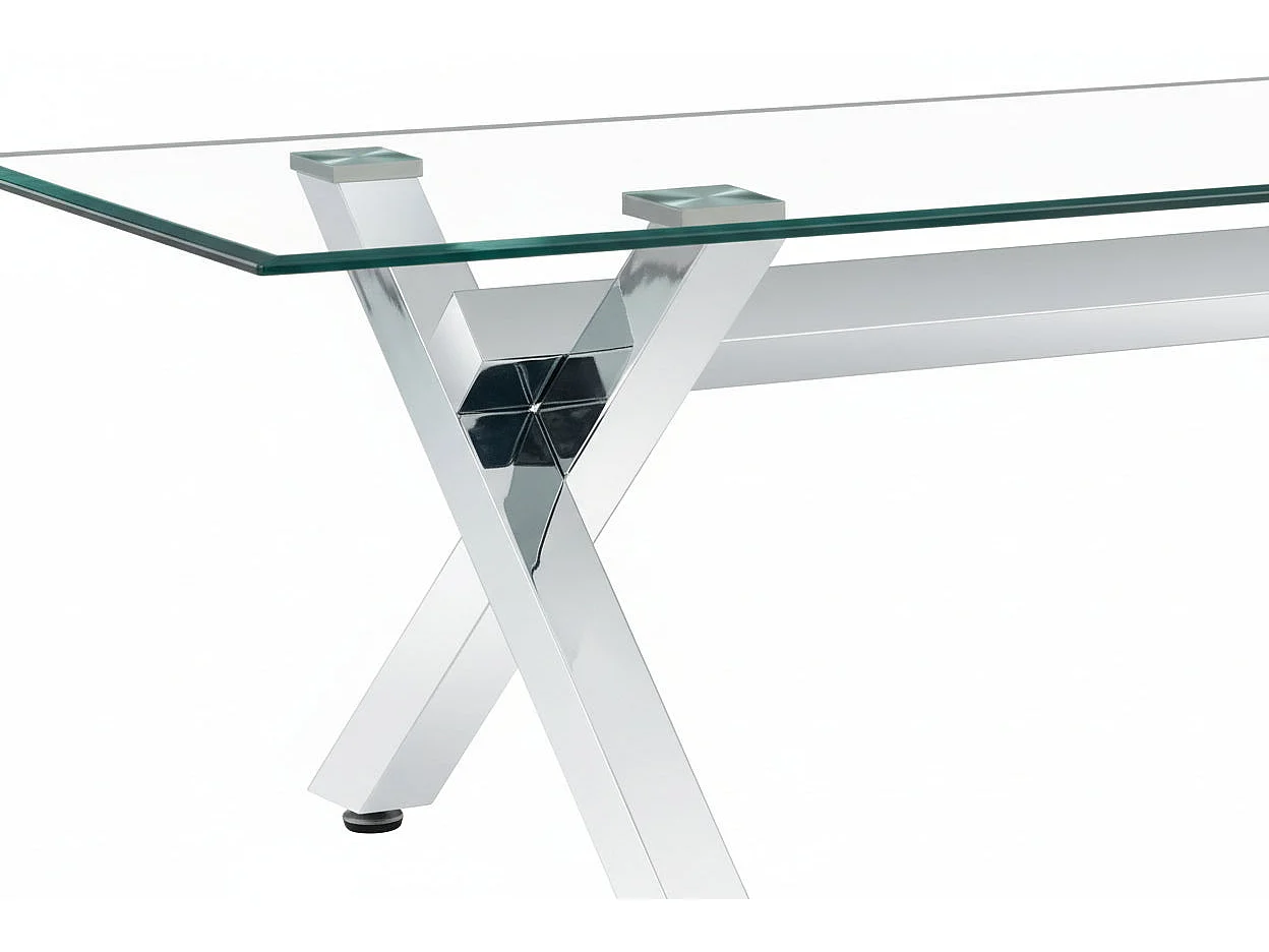Table Basse IXE Métal Chrome Plateau Verre Trempé Transparent 120x60x45cm