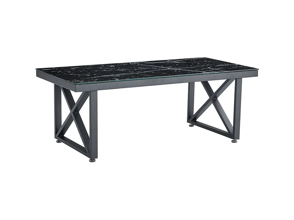 Table basse Deluxe LEVANTO structure métal noir plateau en verre 120x60 cm