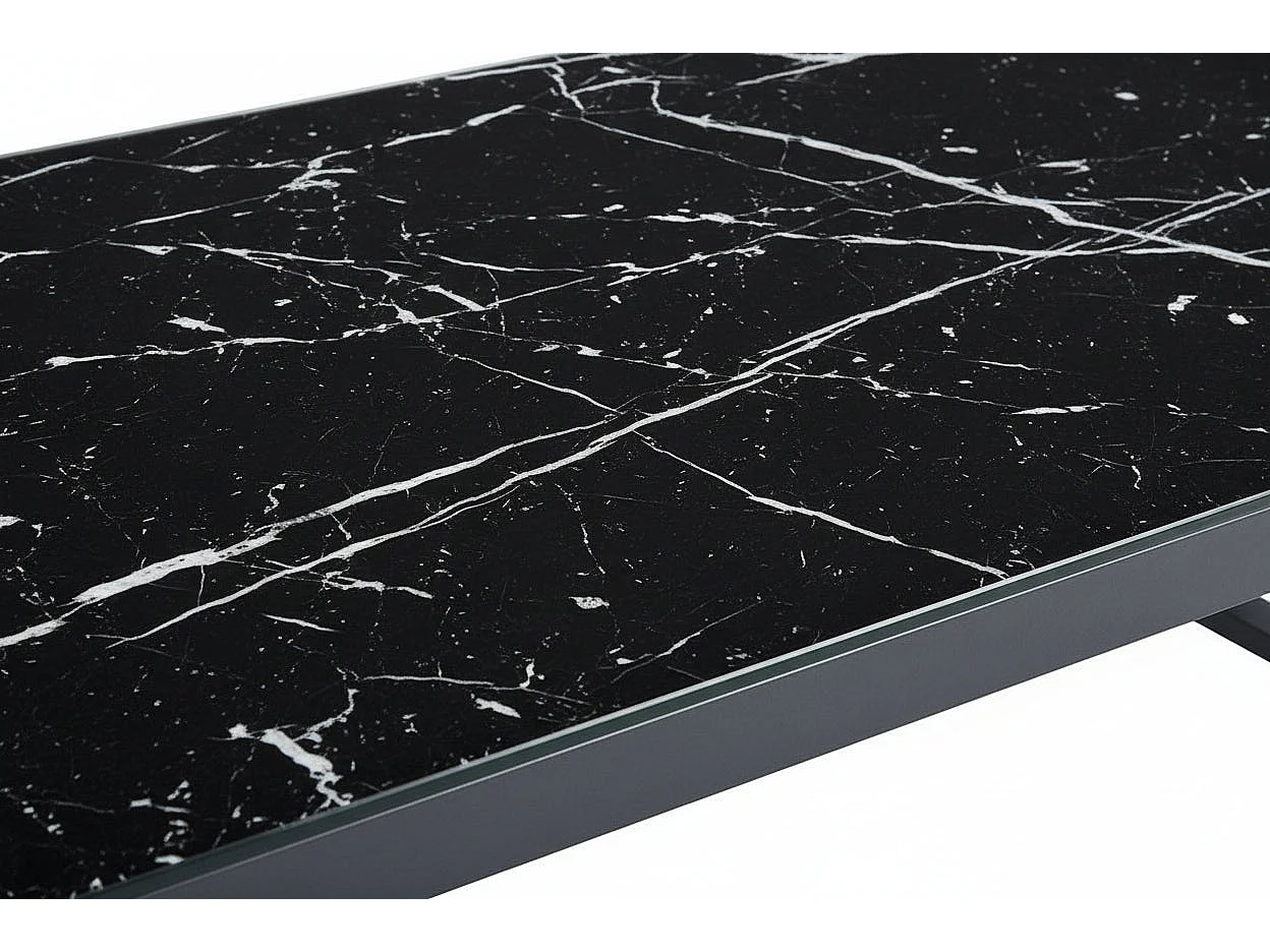 Table Basse LEVANTO Plateau Verre Trempé Marbré Noir Structure Métal Noir 120x60x45cm