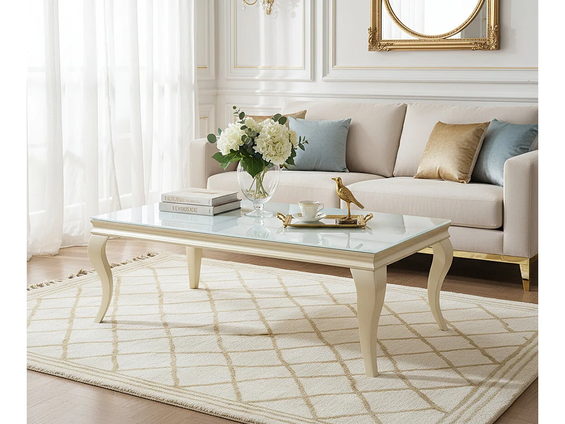 Table basse BAROQUE Gold 120x60x45 cm – Plateau blanc