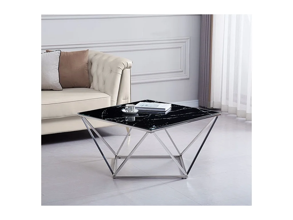 Table Basse ALINA Chrome plateau en verre trempé 80x80x45 cm