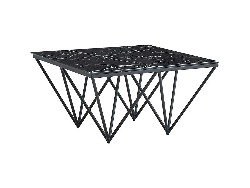 Table Basse carré GIZE pied métal noir et plateau en verre 80x80 cm