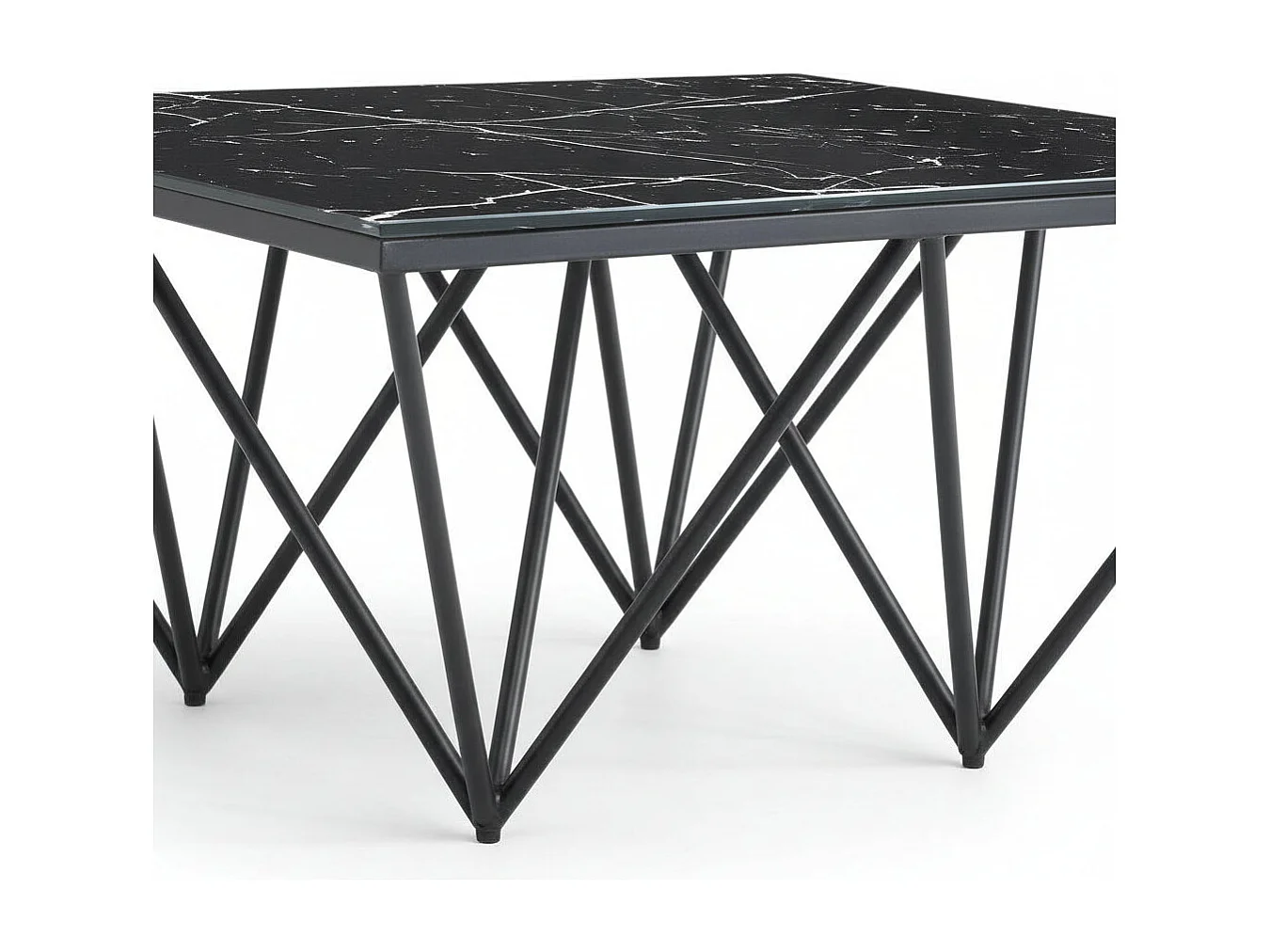 Table Basse carré GIZE pied métal noir et plateau en verre 80x80 cm - Marbré noir