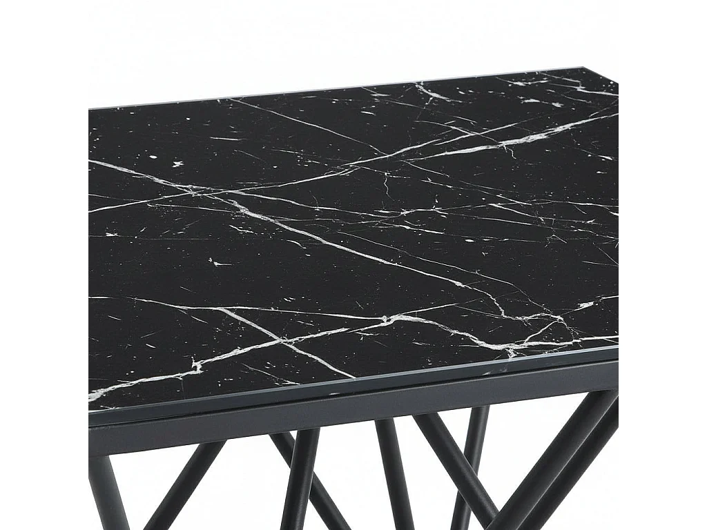 Table Basse carré GIZE pied métal noir et plateau en verre 80x80 cm - Marbré noir