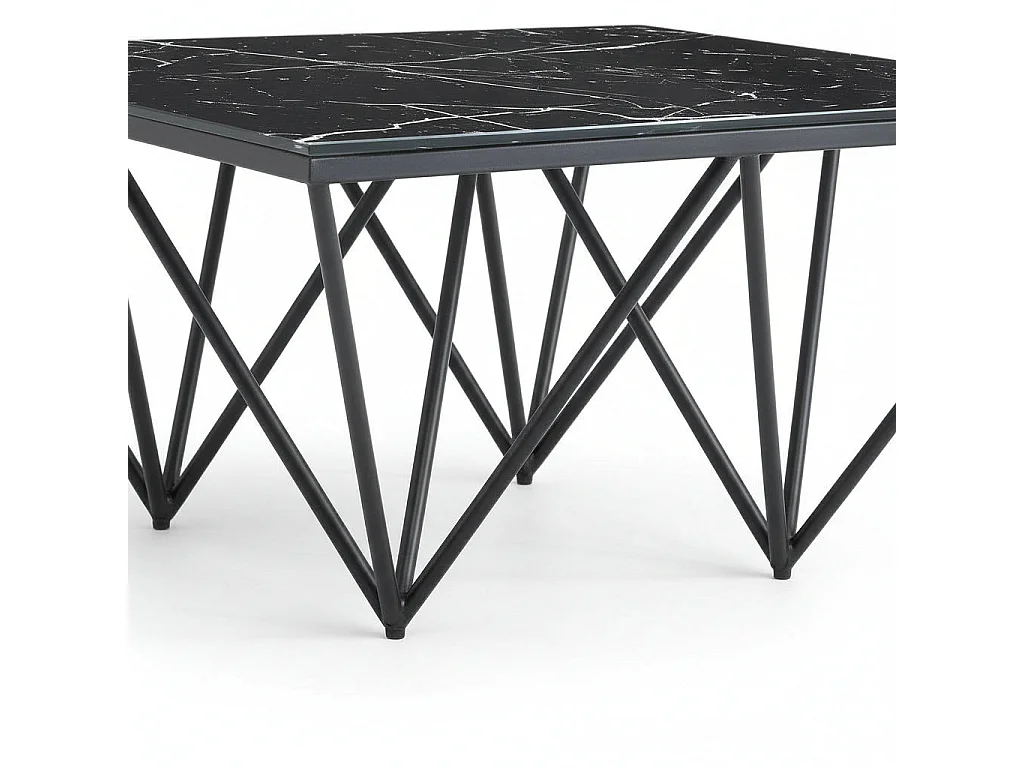 Table Basse carré GIZE pied métal noir et plateau en verre 80x80 cm - Marbré noir