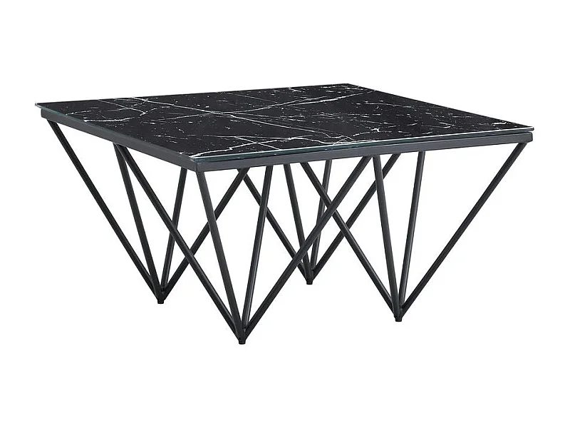 Table Basse carré GIZE pied métal noir et plateau en verre 80x80 cm