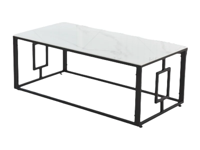 Table basse SOPHIE  pieds en métal noir 120 cm - Marbré blanc