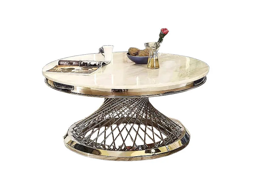 Table basse Deluxe Chrome plateau en verre marbré d100 cm