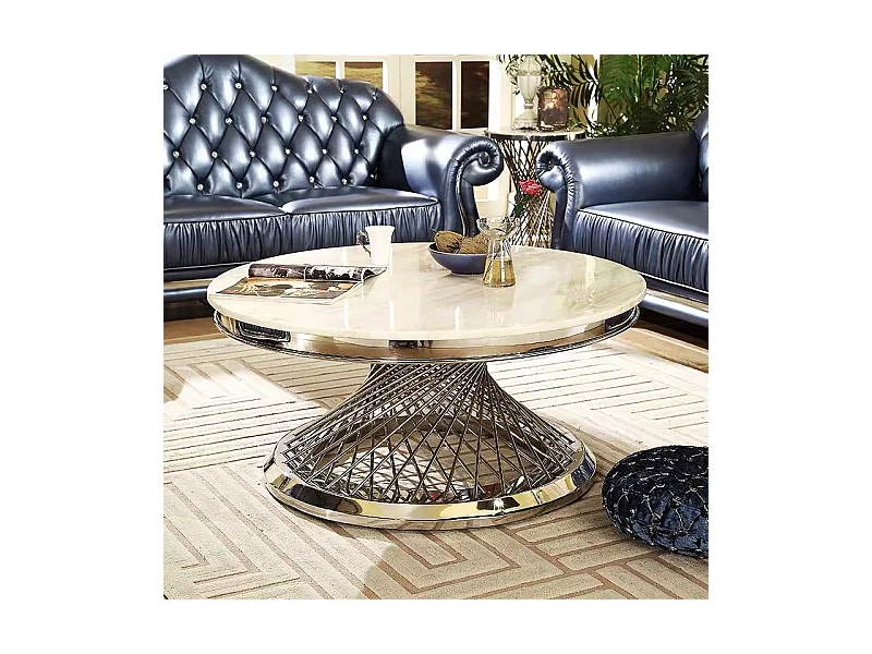 Table basse Deluxe Chrome plateau en verre marbré d100 cm