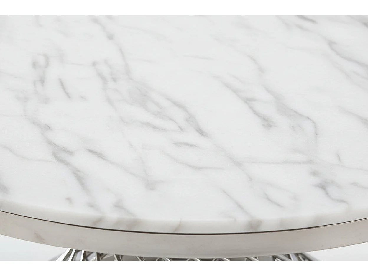 Table Basse Ronde Verre Marbré Blanc & Chrome  - DELUXE Ø 100 cm