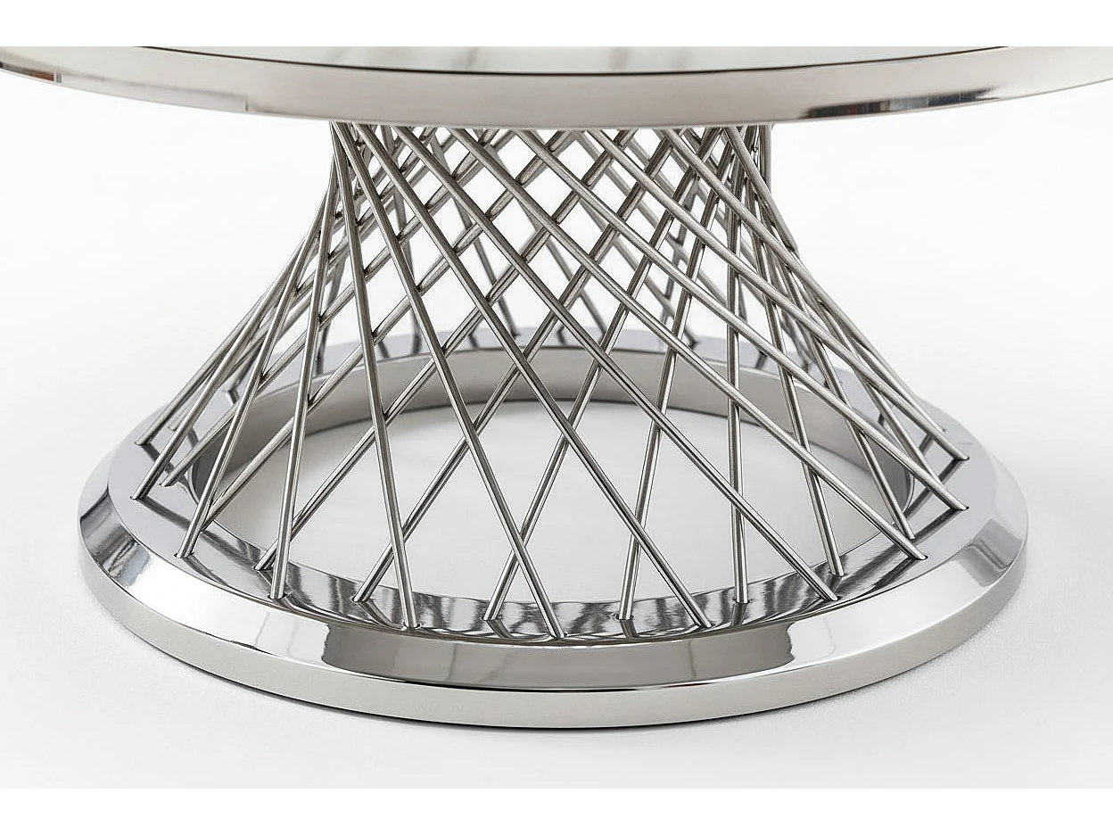 Table Basse Ronde Verre Marbré Blanc & Chrome  - DELUXE Ø 100 cm