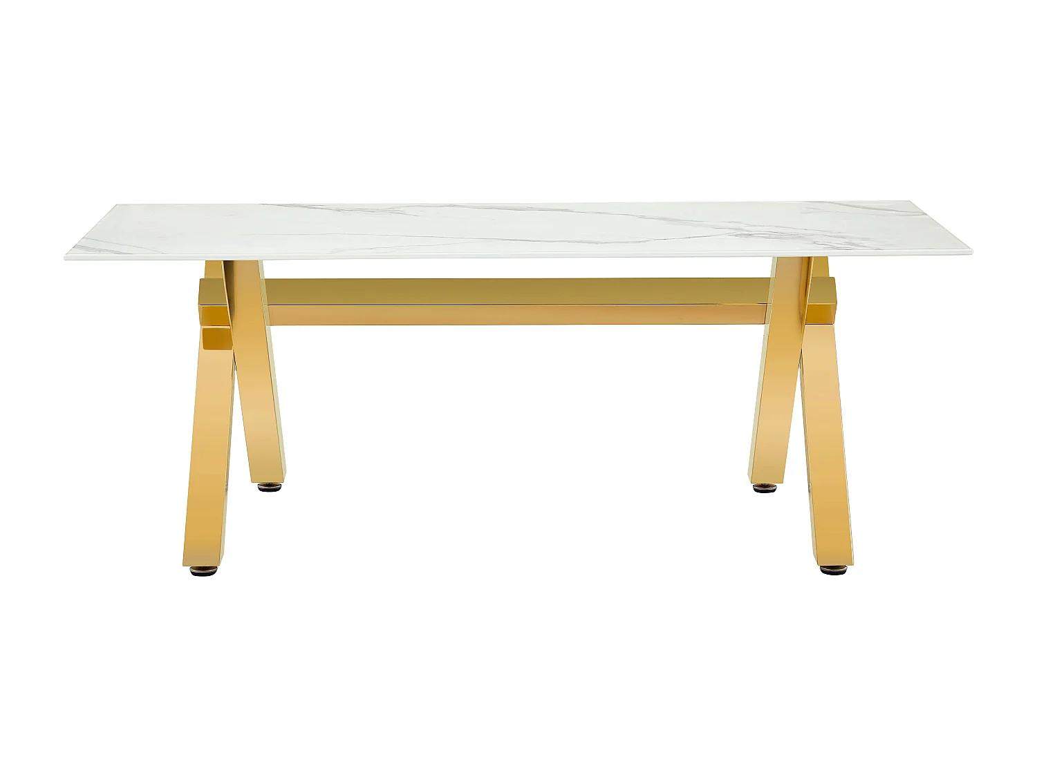 Table Basse IXE Métal Gold Plateau Verre Trempé Marbré Blanc 120x60x45cm