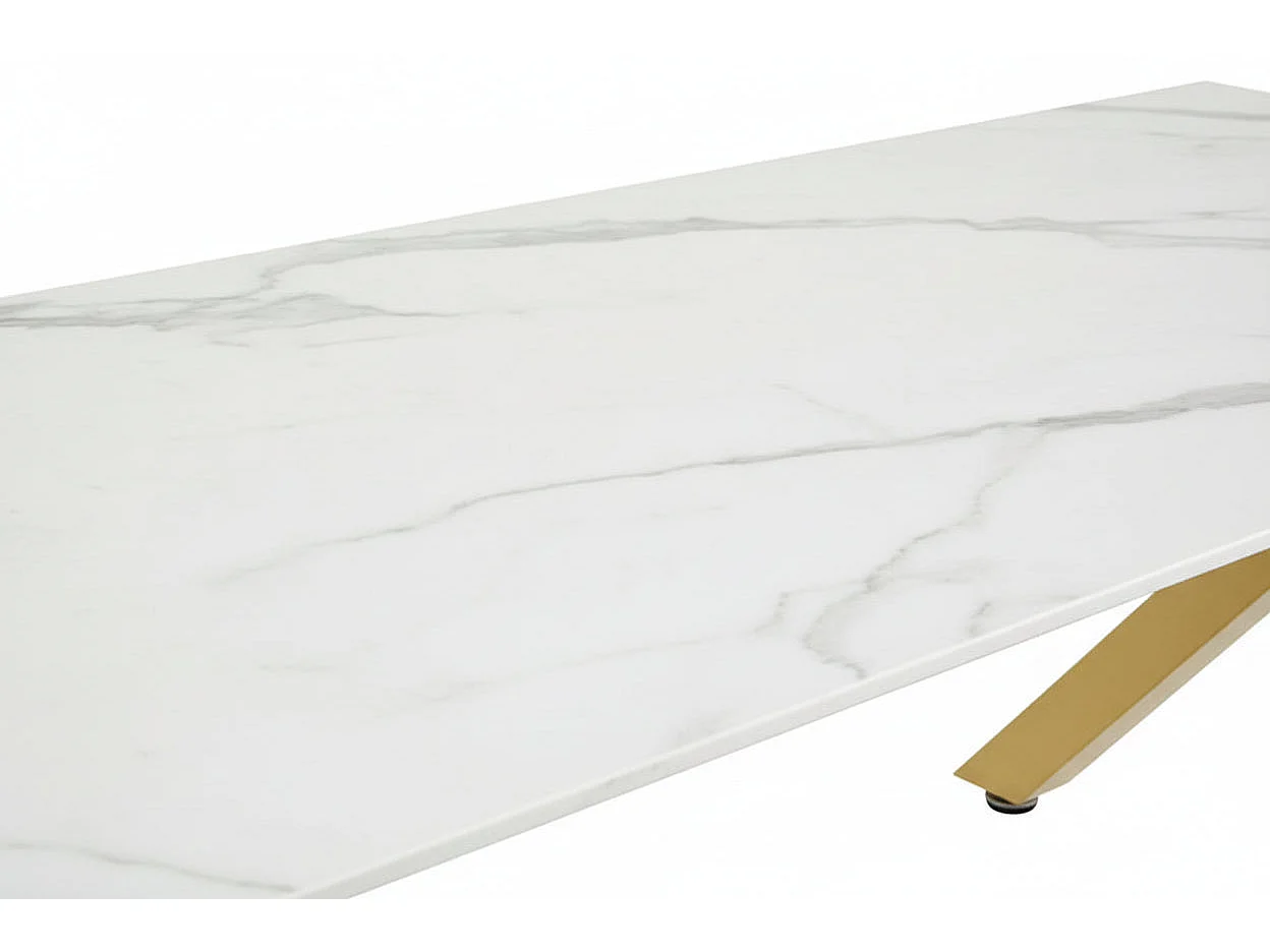 Table Basse IXE Métal Gold Plateau Verre Trempé Marbré Blanc 120x60x45cm