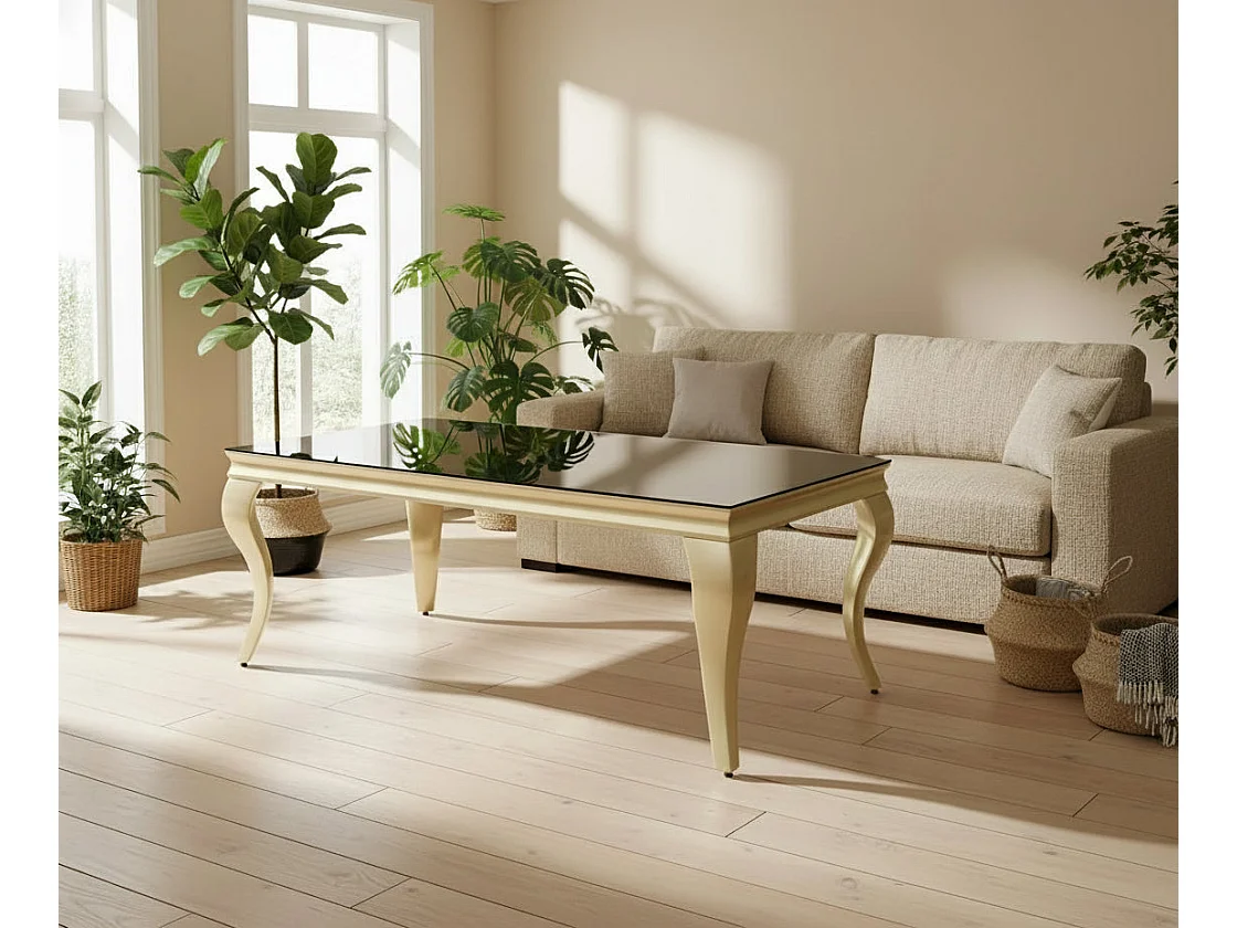 Table basse BAROQUE Gold 120x60x45 cm – Plateau Noir