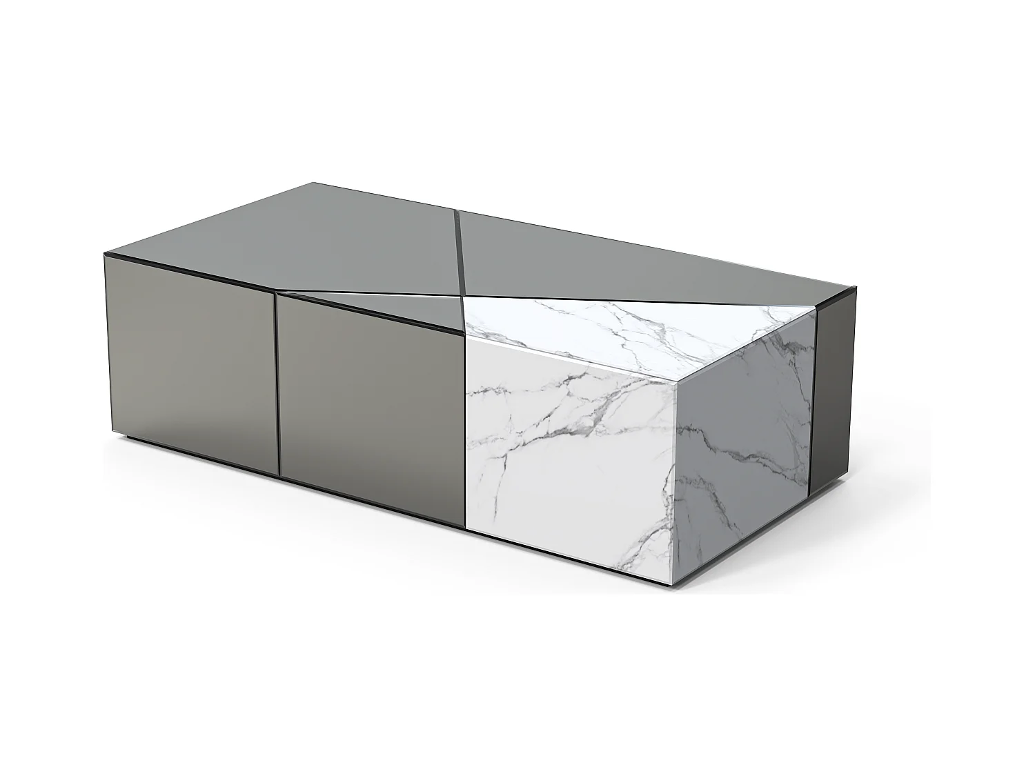 Table Basse ALPHA – Miroir Gris & Marbre – 120x60x36 cm