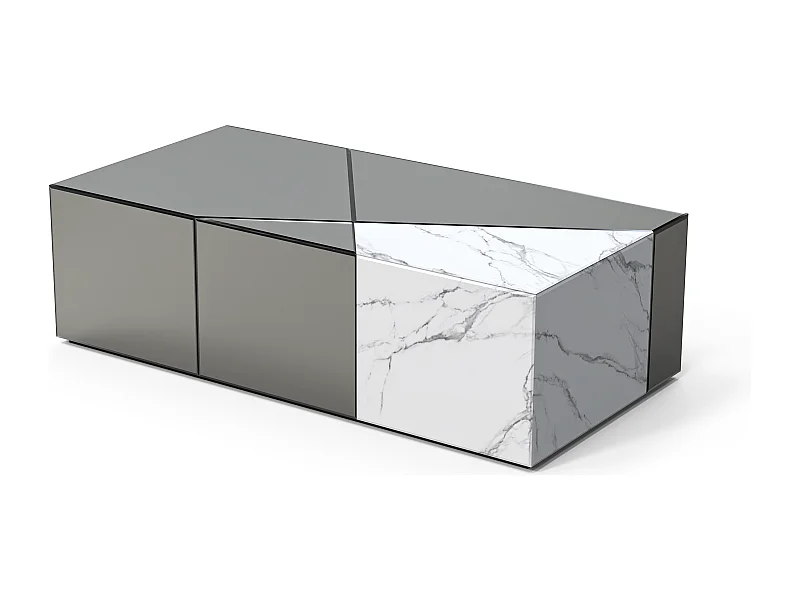 Table Basse ALPHA – Miroir Gris & Marbre – 120x60x36 cm